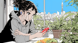 食事の最中もスマホを手放せない若い女性 | 5688829-12556