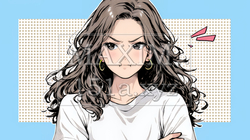 頬を膨らませ、腕を組んでイライラしている女性