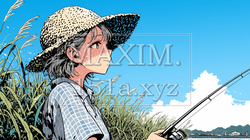 釣りをしている若い女性
