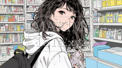 ドラッグストアでコスメを選ぶ若い女性