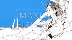 一人旅の若い女性と夏のビーチの風景（シンプルな色使い）