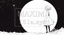 月見をしている若い女性（シンプルな色使い） | 5736170-11600