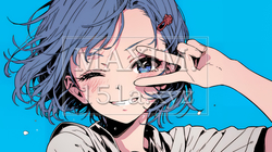 ウィンクしている女性：ピースサイン