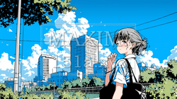 都市の町並みと夏の青空