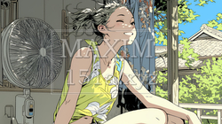 暑い夏の昼下がり、扇風機にあたって涼んでいる若い女性