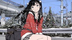 ホワイトクリスマスの街を歩く若い女性 | 5748300-6633