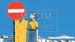 Noという意思表示：進入禁止マークと無表情な女性で表現｜5794607-11737