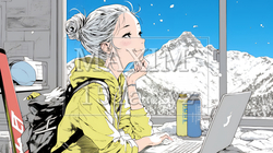スキーリゾートに来ているのにPCを手放せない若い女性 | 5765328-6245