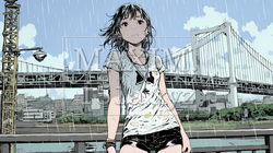 夏の急な雨でびしょ濡れの若い女性｜620822-8533