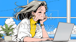 ワーケーション：休暇を楽しみながら仕事をしている女性 | 5787707-8614