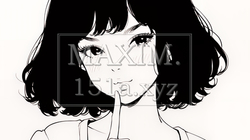 指を唇に当てて「シーShh」というジェスチャーをしている女性（シンプルな色使い）