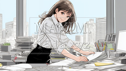 オフィスのデスクで、入念に書類をチェックする女性 | 5795186-16656