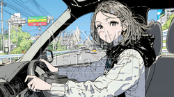 自動車を運転する若い女性｜爽やかで自然なドライブ風景のイラストポートレート｜6132054-18089