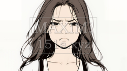 Noという表現を思いっきり顔に表しているる女性（シンプルな色使い）
