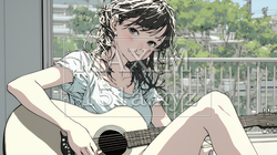 ギターを弾いている若い女性 | 583169-8647