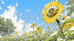 満開のひまわりと真夏の青空｜5868442-10367