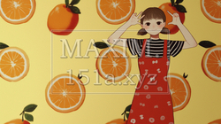 オレンジ（みかん）がいっぱいと女性の背景画