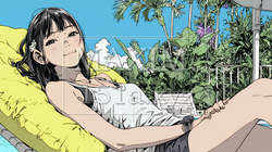プールサイドのデッキチェアでくつろぐ若い女性｜夏のリゾートとリラックスライフスタイルイメージ | 5833590-17594