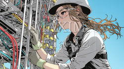 配線工事をしている女性作業員 | 5836864-12966