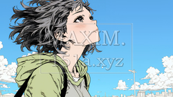 秋空を眺める若い女性のイラスト｜爽やかな秋・人物フリーイラスト｜5945315-18031