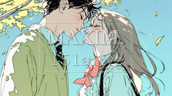 秋の紅葉の下でキスをしている若い恋人たち｜5862604-13680