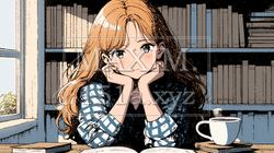 秋の読書を楽しむ若い女性｜静かで落ち着いた秋の日のイラストポートレート｜6295278-18103