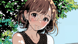 頬を赤らめて、照れ笑いする若い女性 | 5866531-14062