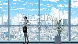 高層ビル群を見下ろすキャリア女性 | 5869891-14110