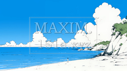 夏のビーチの風景（シンプルな色使い）