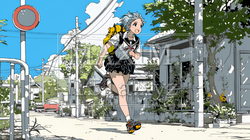 学校に遅れそうで道を急いでいる女子高生 | 5873631-15593