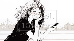 嬉しそうな表情でスマホを使っている女性（シンプルな色使い） | 5875343-11462