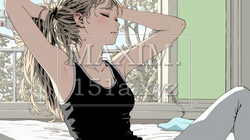 朝の目覚ましを止めて伸びをしている若い女性 | 5886349-15504