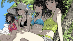 ビーチリゾートを満喫する若い女友達たち