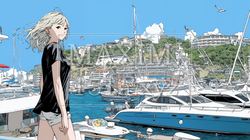 沖縄のヨットハーバーに立つ若い女性 | 5898686-15212