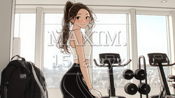 休日にジムで軽く運動する若い女性（シンプルな色使い） | 5911385-16289