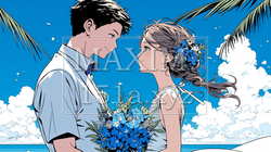 海辺で結婚式を挙げている若い男女｜5935895-7627