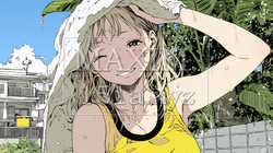 強烈な日差しでヘトヘト状態の女性（シンプルな色使い） | 5914798-11017