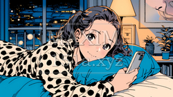 ベッドに横になってスマートフォンをいじくっている若い女性 | 5916259-7249
