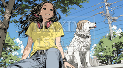 愛犬と散歩している若い女性｜5853540-12859