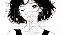 指を唇に当てて「シーShh」というジェスチャーをしている女性（シンプルな色使い） | 593462-13227