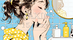 スキンケアを念入りに行う若い女性 | 5941670-15909