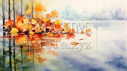水面から見た紅葉：水彩画 | 5944933-18528