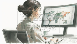 デスクに向かって取引画面を操作する女性トレーダーの横顔。