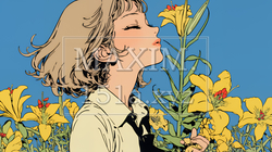 ユリの花と若い女性 | 5958750-9806
