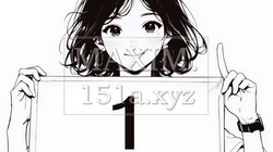 数字の「1」を掲げている若い女性（シンプルな色使い） | 5959582-15484