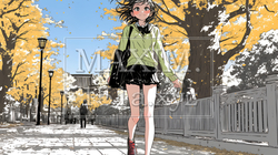 紅葉の小径を歩く若い女性｜5971635-945