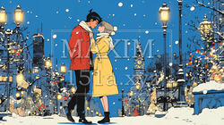 クリスマスイルミネーションの街でデートしているカップル｜5985267-11096