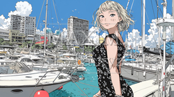 沖縄のヨットハーバーに立つ若い女性 | 5987209-15210