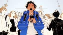 スマホの画面を見て驚いている若い男性（シンプルな色使い） | 5988476-11292