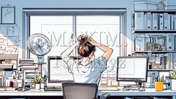 仕事の合間にストレッチ（伸び）をする女性 | 6000498-16706
